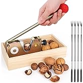 Nut Cracker Heavy Duty Walnut Cracker with Wooden Base Adjustable Nut Tongs Manual Nut Crackers for All Nuts Nut Cracker Tool for Walnut Pecan Macadamia Hazelnuts Chestnut and More-4 Picks Included