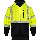 GLIMMMR High Visibility Hoodie for Men,Safety Jacket Class 3 Hi Vis Reflective Zipper Sweatshirt for Work Construction