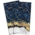 HAISUKA Blue & Gold Marble Lightweight Bath & Kitchen Towels - Soft, Absorbent Modern Decor
