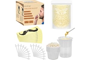 Nose Wax Kit Men Women, Bouvetan Nose Hair Waxing Kit with 100g Nose Hair Wax Beads (15-20 USES), 20 Applicator, 15 Mustache Protector, 10 Paper Cups, 1 Measuring Cup - Easy and Quick, Instant