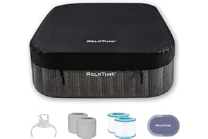 Inflatable Hot Tub Square, 4-6 Person Portable Hottub, Outdoor Spa with 130 Air Jets, Built in Heater Pump, Blow Up Tub for R