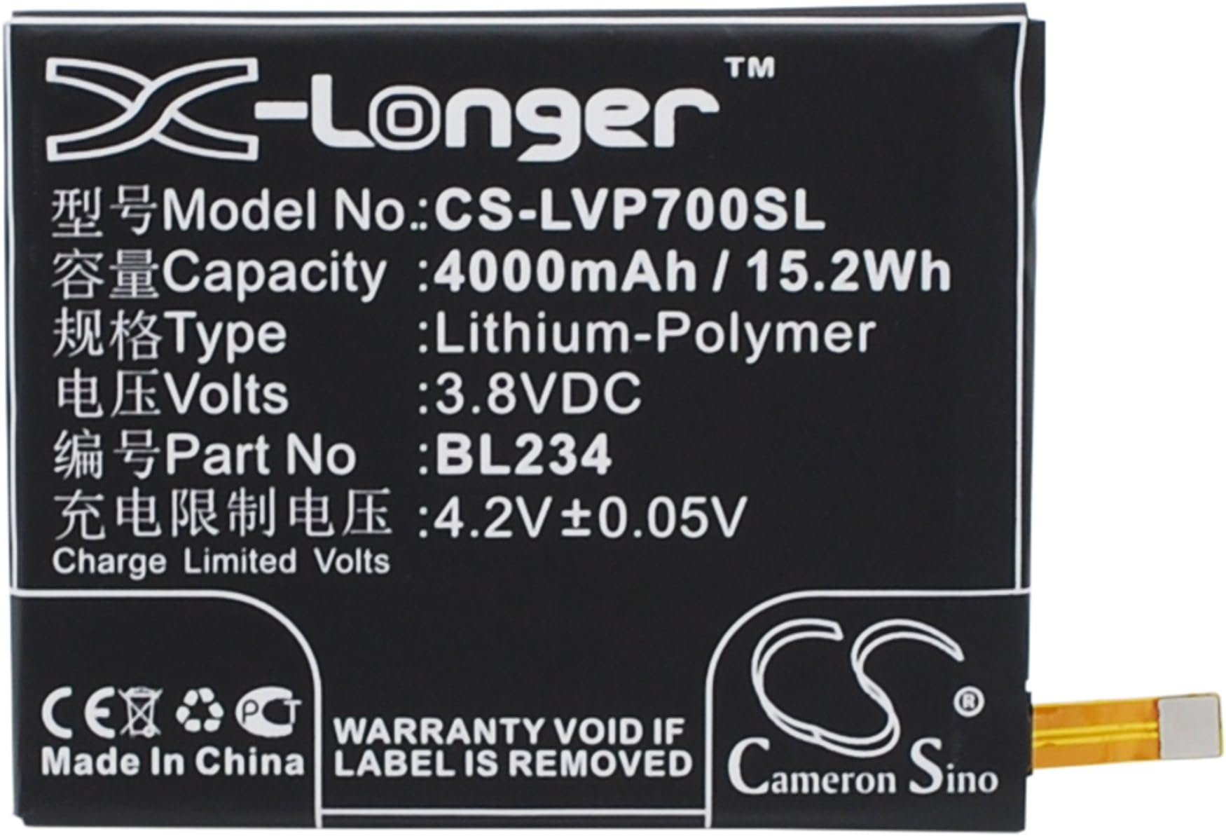 HSDZ Battery Suitable for Lenovo A5000 Dual, P70t, Vibe P1m 4000mAh / 15.20Wh