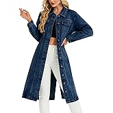 LifeShe Women Denim Jacket Button Down Maxi Long Jean Trench Coat With Pocket