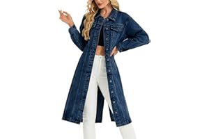 LifeShe Women Denim Jacket Button Down Maxi Long Jean Trench Coat With Pocket