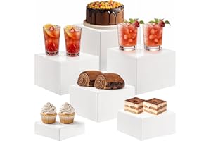 Nodaaiie 6 Pack White Acrylic Buffet Risers, Acrylic Boxes for Display with Hollow Bottoms, Dessert Display Stands, White Risers for Display for Food, Jewelry, Candy,Cake, Cupcakes & Sushi(6 Sizes)