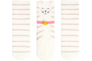 Panda Bros Girls Warm Fuzzy Fluffy Socks, Non Skid Slipper Socks for Kids, 3 Pairs