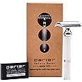 Parker Deluxe OPEN COMB Double Edge Safety Raozr, Electroplated Brass Handle, 5 Blade Refills Included (70C - Bright White)