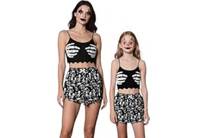 FHHNGOG Mom and Me Halloween Pajamas Womens Girls Skull Matching Pjs Set Skeleton Cami Shorts Sleepwear Pack of 1
