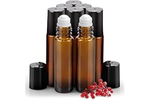 Nylea 8 Pack Essential Oil Roller Bottles (0.33oz / 10ml) - Plastic Roller Ball, Amber Glass Roll-Ons for Fragrance Oils - Aromatherapy, Relaxation, Self-Care, Natural Scents, Perfume Mixing