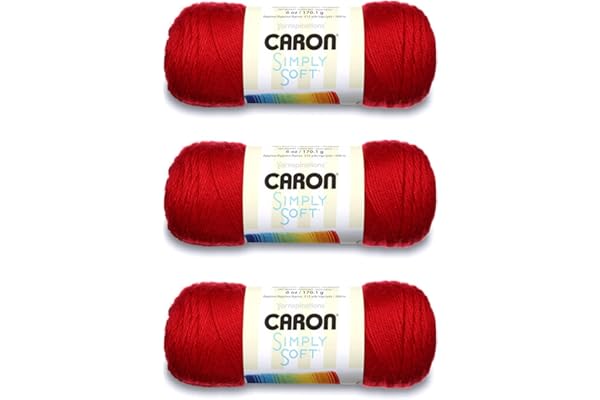 Caron Simply Soft Harvest Red Yarn - 3 Pack of 170g/6oz - Acrylic - 4 Medium (Worsted) - 315 Yards - Knitting/Crochet