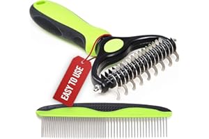 Rexipets Pet Dematting Grooming Set- 2 Sided Undercoat Rake + Grooming Comb For Dogs And Pets- Safe And Easy Mats & Tangles Removing