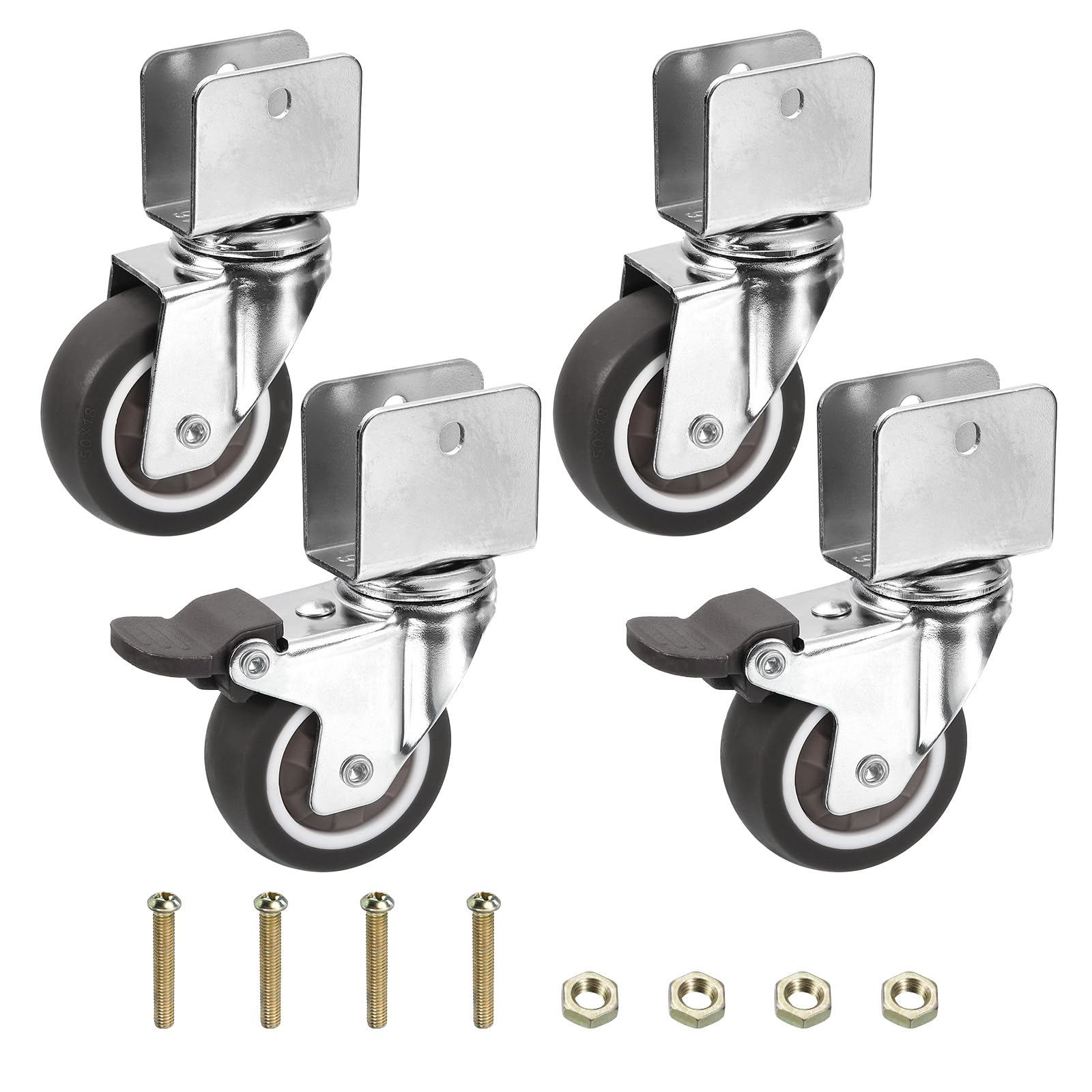 PATIKIL 1.5" Swivel Caster Wheels with 1" U Bracket, 4 Set Mute Moving Swivel Wheel Total Load 165lbs for Cabinet Furniture Table(2 with Brake, 2 Without)
