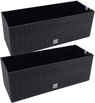 2 unidades de vaso retangular de 17 litros com cor preta auto-regante 52 x 20 x 19cm