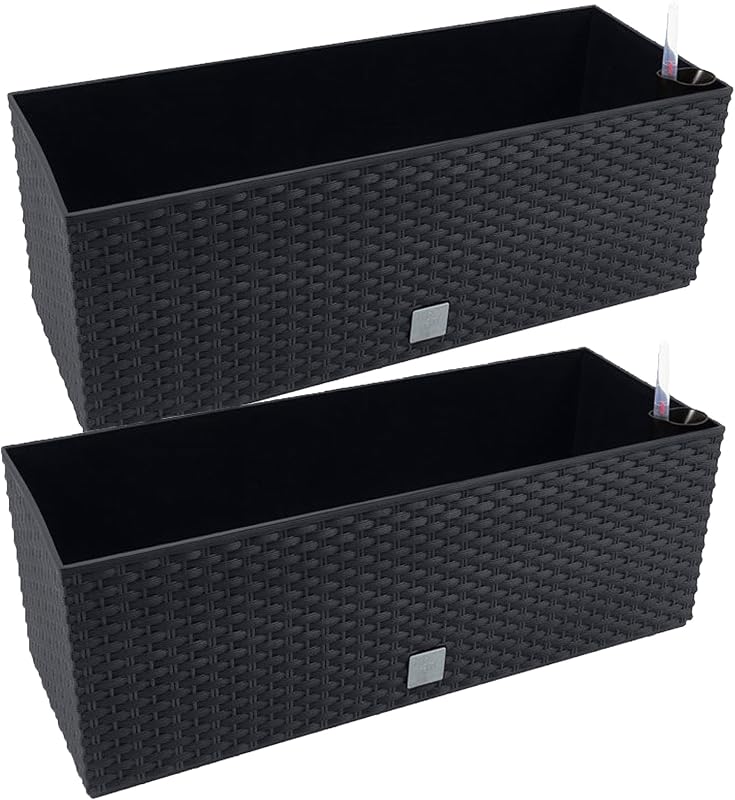 2 unidades de jardinera rectangular 17 litros con autorriego color negro 52 x 20 x 19cm