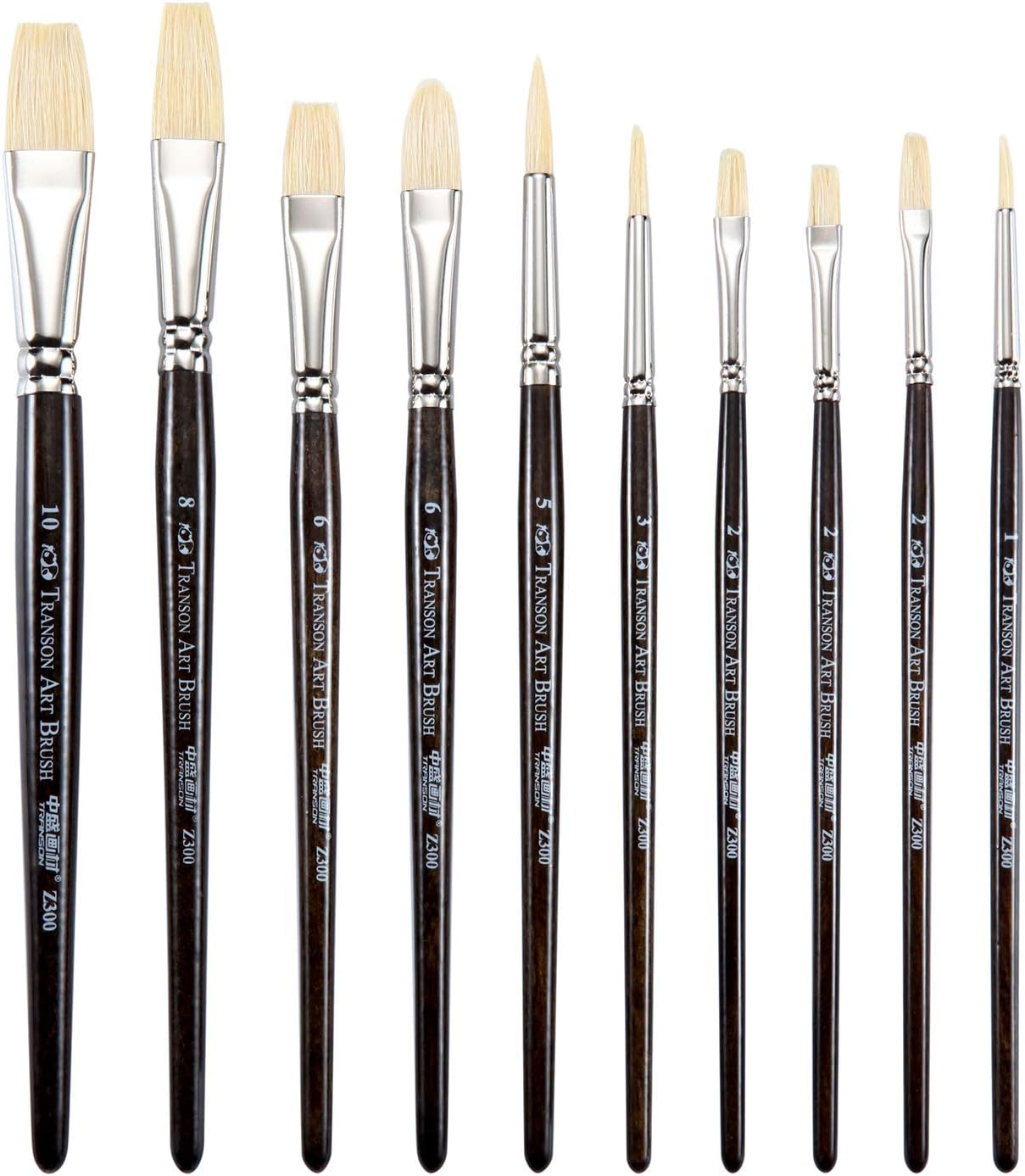 Art Paint Brushes Set Wood Hands for Watercolor, Acrylic, Oil 10 Different Sizes for Artists, Adults & Kids, Brown