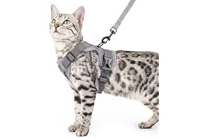 pangdi Cat Harness and Leash Set Escape Proof Tactical Extra Large Kitten Harness Emotional Support Cat Vest, Grey, XL