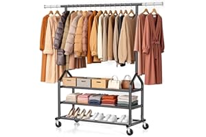 EAGMAK Heavy Duty Clothes Rack Load 686 LBS, Rolling Clothing Rack with 3 Shelves, Height Adjustable Metal Coat Racks, Portab