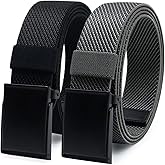 WYuZe Nylon Elastic Stretch Belt-2 Pack Men Casual Golf Belt Military Metal Buckle