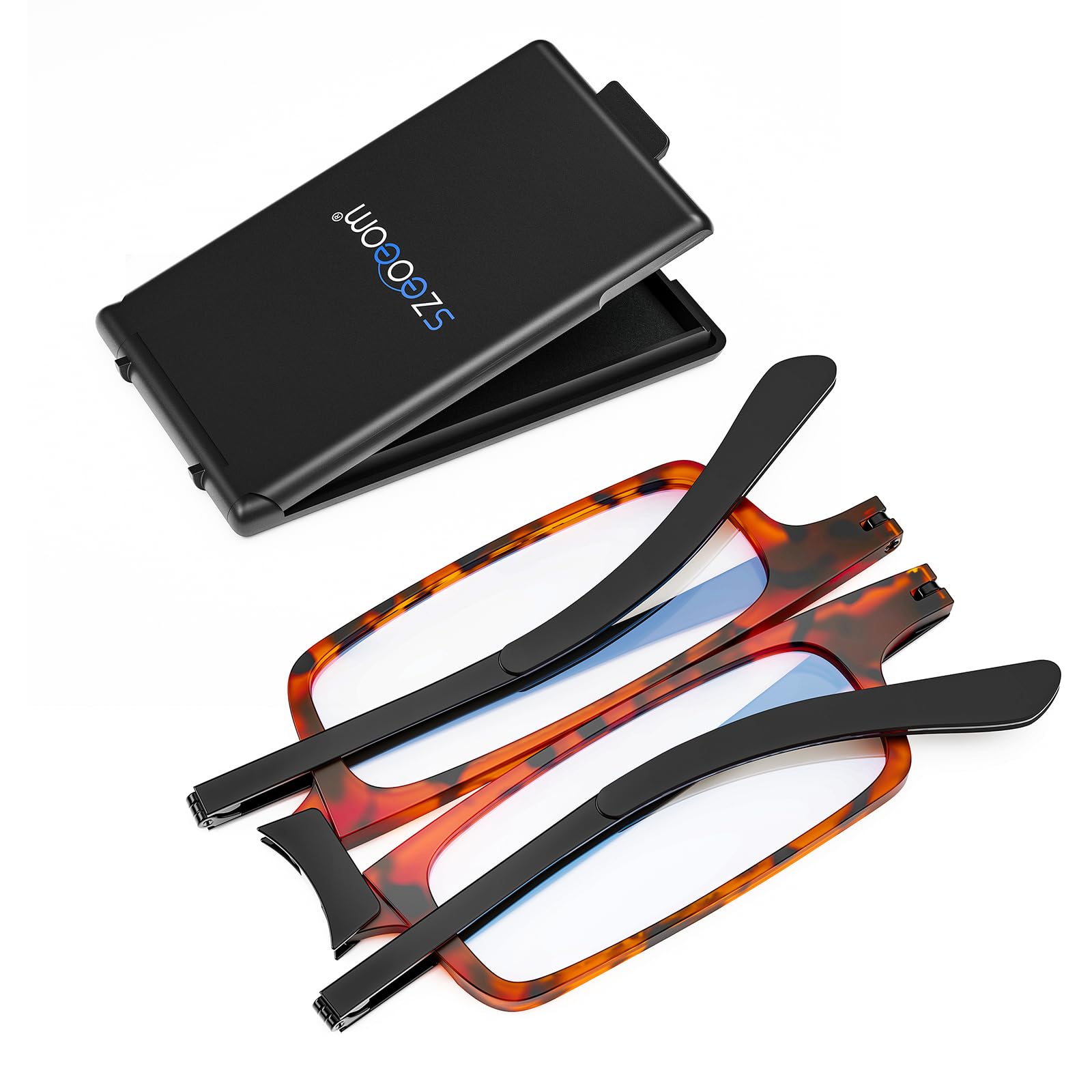 SZEOEOM Ultra-Thin Foldable Reading Glasses Ultra-light Bule-light Folding Readers for Men Women Compact Travel Portable Rectangle Eyewear Case (Tortoise, 1, diopters)