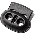 DYZD Plastic Cord Locks Spring Toggle Stopper Double Hole Cord Locks for Drawstring,Clothing, Shoelaces, Backpack, Lanyard(10PCS,Black)