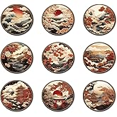 ANATTASOUL Coasters Set of 9 Japanese Pattern Colorful Wooden Coasters Bulk Round Housewarming Gift for New Home, 3.9" Decorative Coffee Table Protection for Farmhouse Bar House Decor