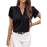Chiffon Blouses for Women Tulip Short Sleeve Business Casual Tops V Neck Pullover Shirt