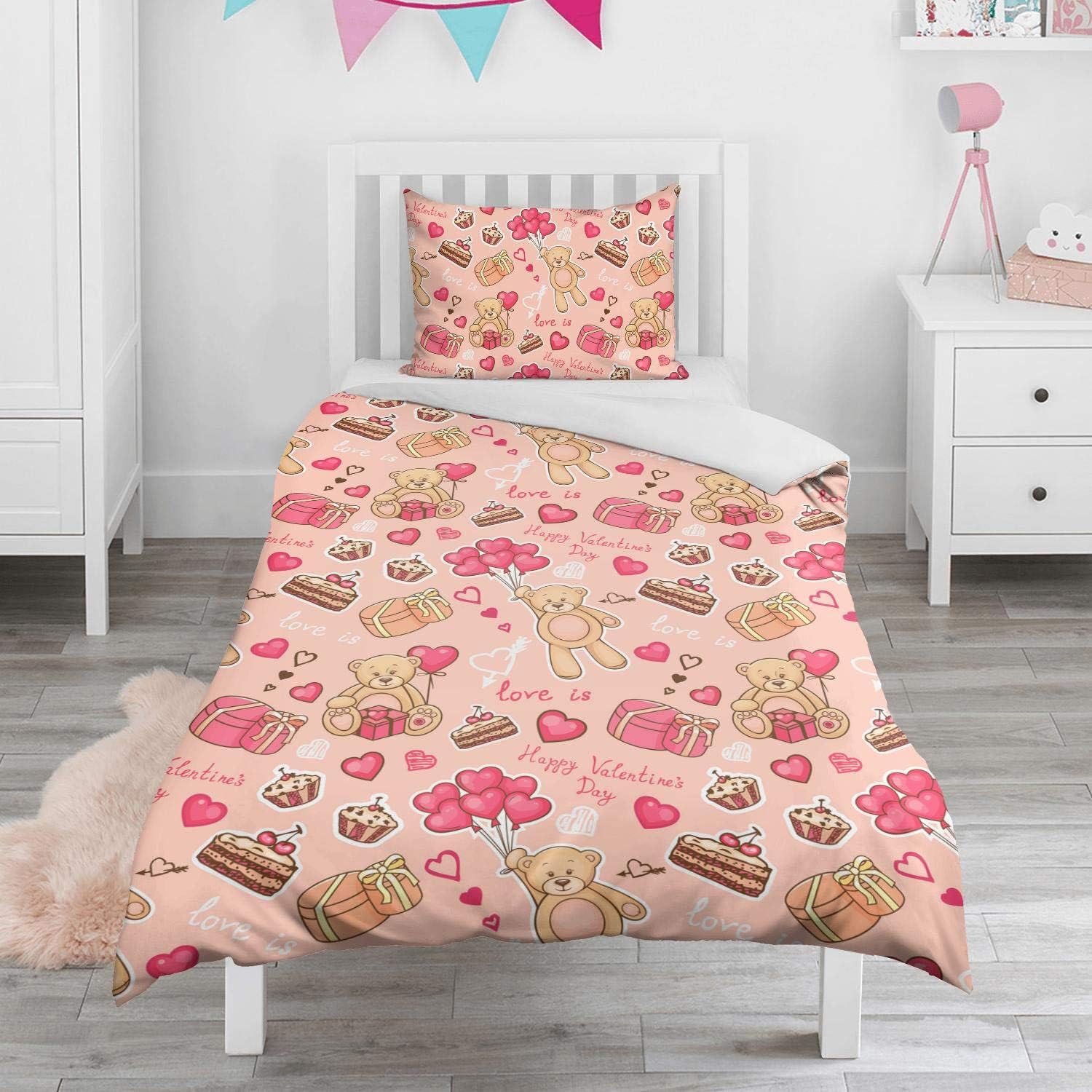 Wankens Pink Teddy Bear Birthday,2 Piece Microfiber Toddler