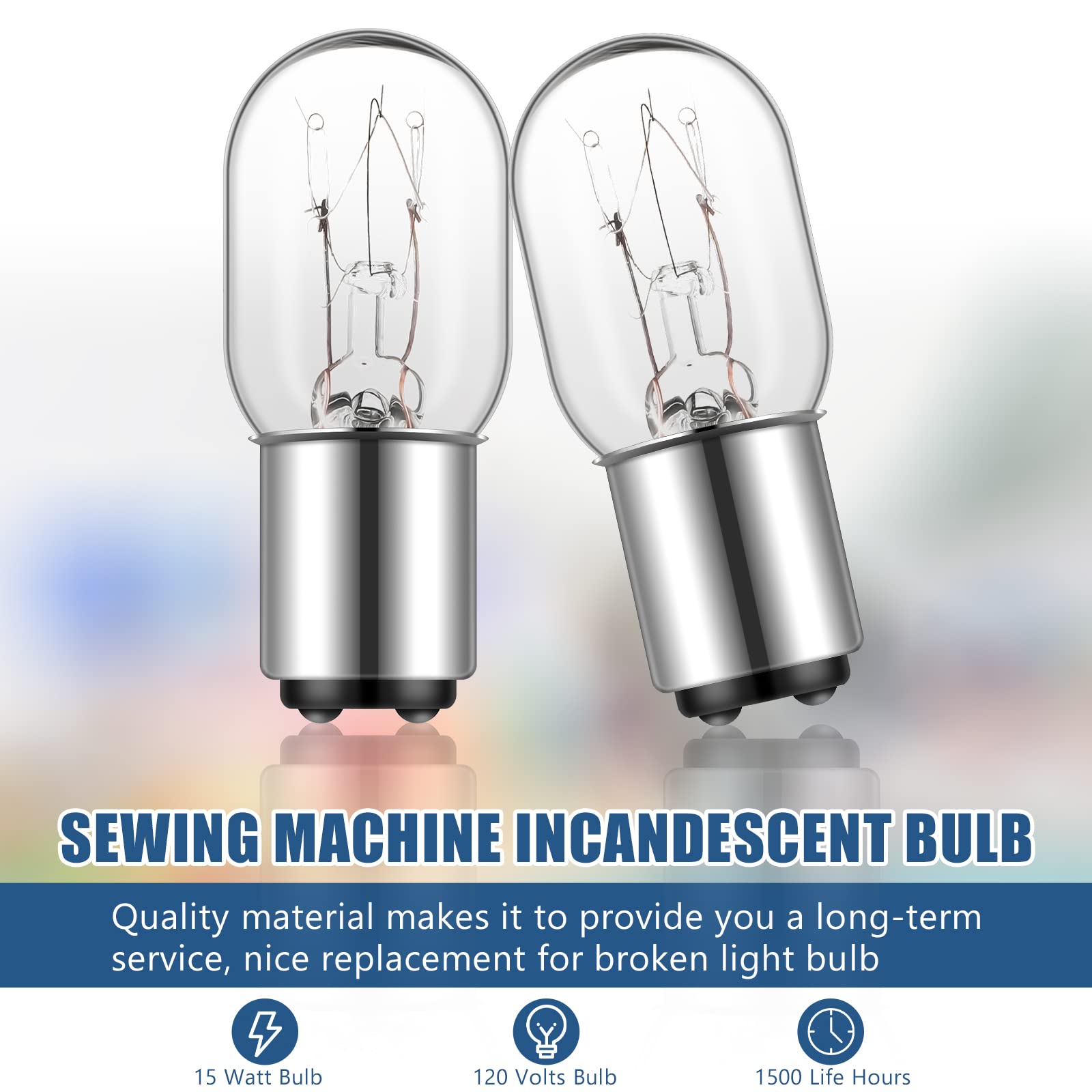 Mudder 3 Pieces Sewing Machine Light Bulb Incandescent Bulb Compatible with Push-in Base, 15 W, 120 V
