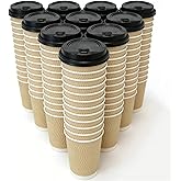 50 Pack Disposable Coffee Cups with lids, Craft Ripple Paper Hot Cups Without Paint for Hot Beverages,Travel and Party Use, D