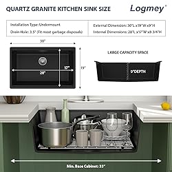 Logmey Black 30x19 Inch Granite Composite Kitchen