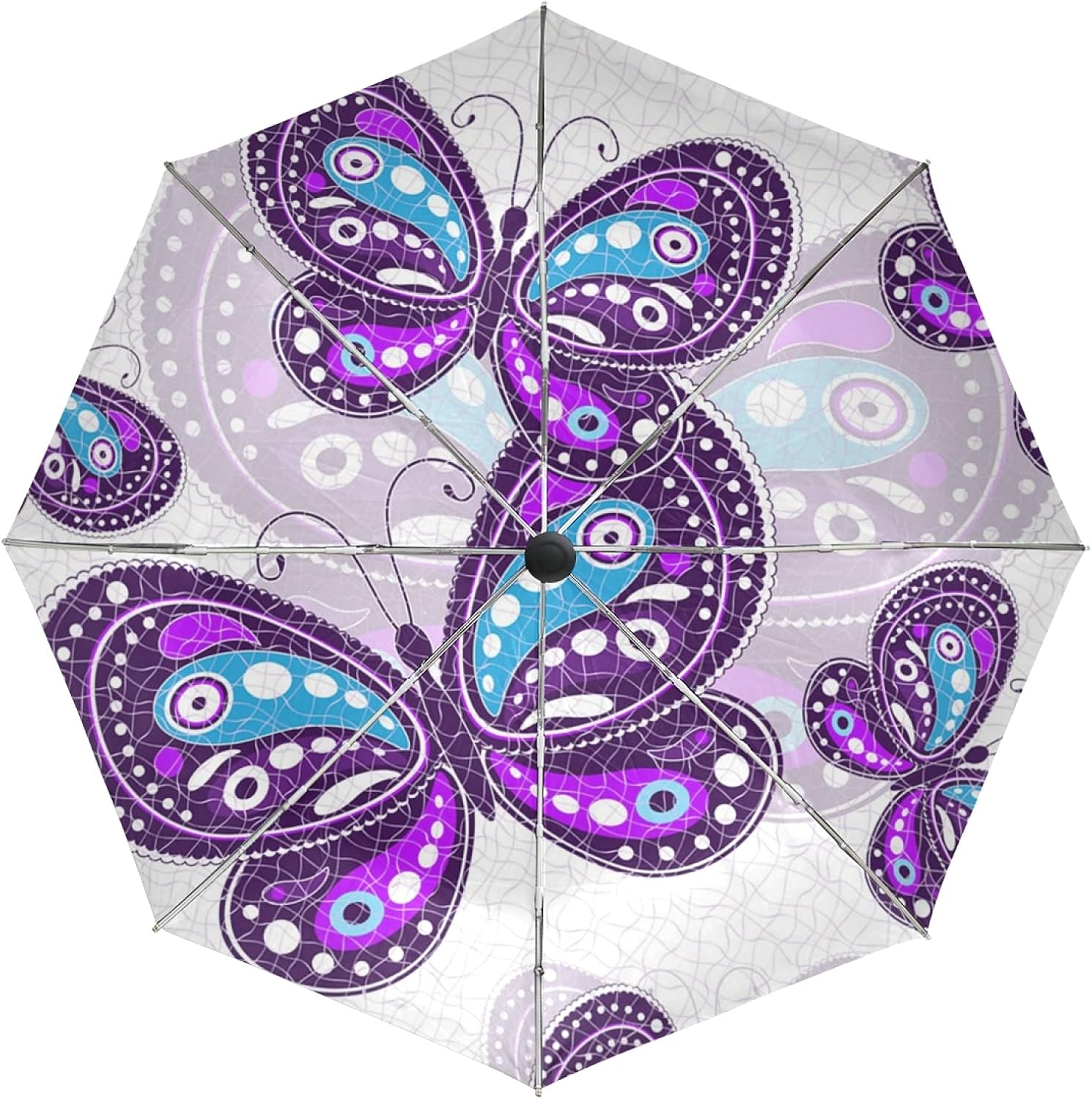 Purple Bright Butterfly Automatic Foldable Umbrella UV