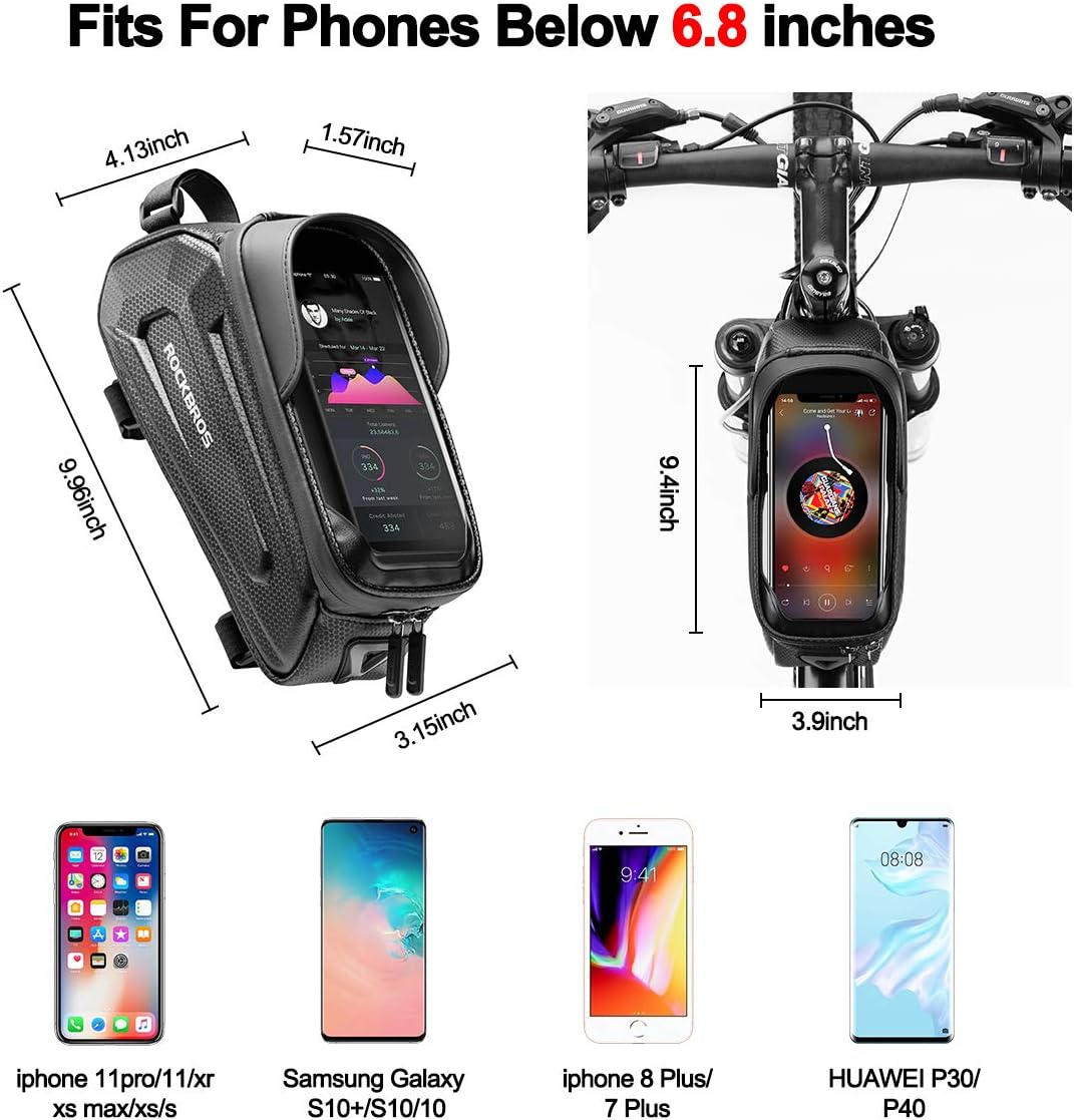 ROCKBROS Bike Phone Bag Bike Pouch Bicycle Front Frame Bag Waterproof Top Tube Handlebar Bag Bike Phone Mount Bag EVA Cycling Storage Bag for iPhone 11 XS Max XR 8 7 Plus Accessories Below 6.8” : Sports & Outdoors