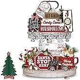Quimoy 19 Pcs Christmas Tiered Tray Decor, Winter Tiered Tray Decorations Set Snowflake Candy Canes Xmas Tree Wooden Sign, Christmas Table Decor for Home Kitchen, Rustic Farmhouse Party Favors