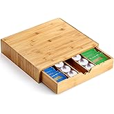 Peohud Bamboo Tea Bag Organizer, Tea Bag Storage Box for Countertop with Removable Divider Drawer, Functional Coffee Pod Hold