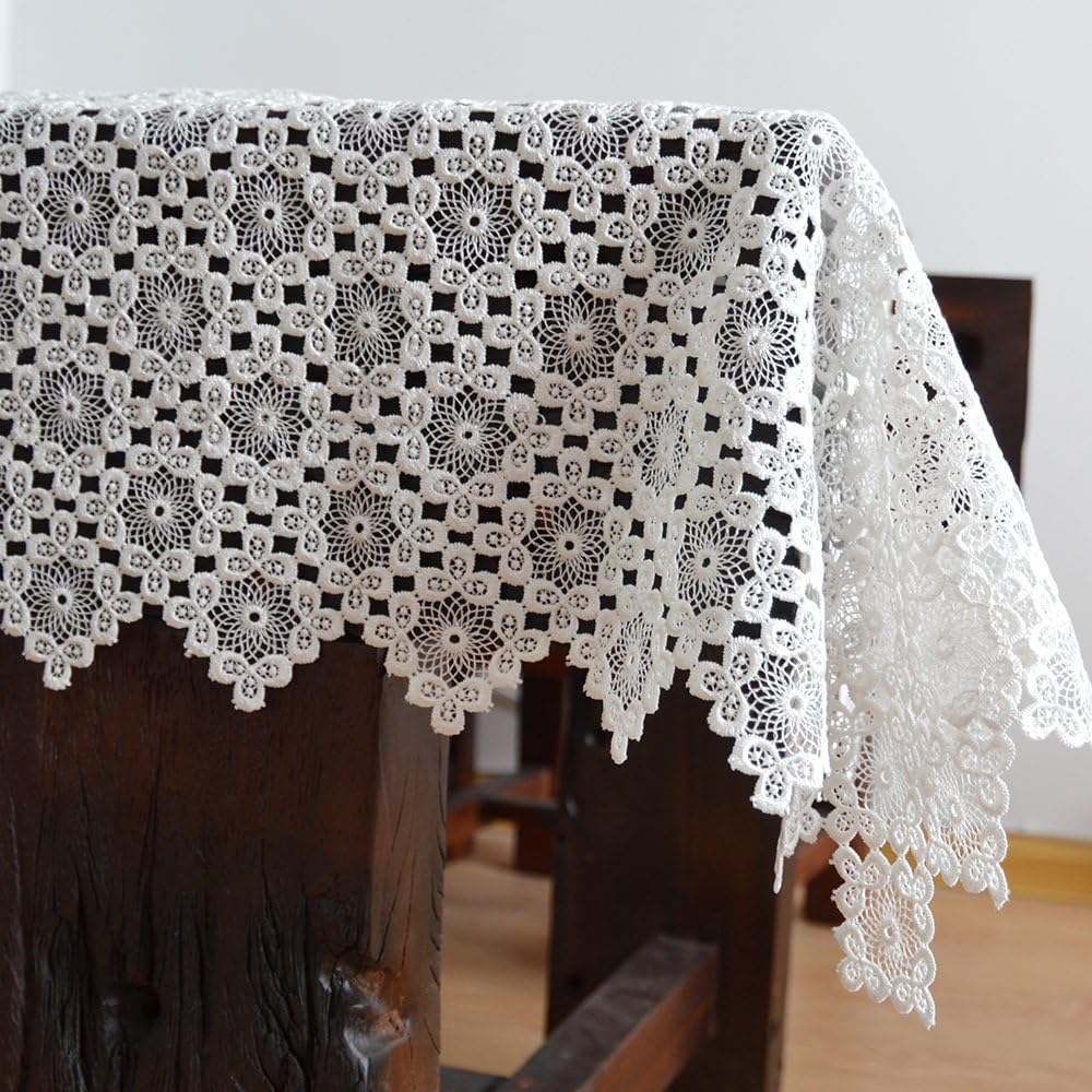 Lausonhouse Lace Table Cloth White, Luxury Embroidery Lace Table Cover White 34 x 34 Inch