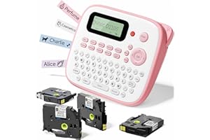 Vixic Pink Label Maker, D210S Label Maker with Tapes Waterproof, Handheld Label Makers Labeler Includes USB-C for Power, Easy-to-Read Screen, Multiple Fonts Icons Frames for Home Office Organization