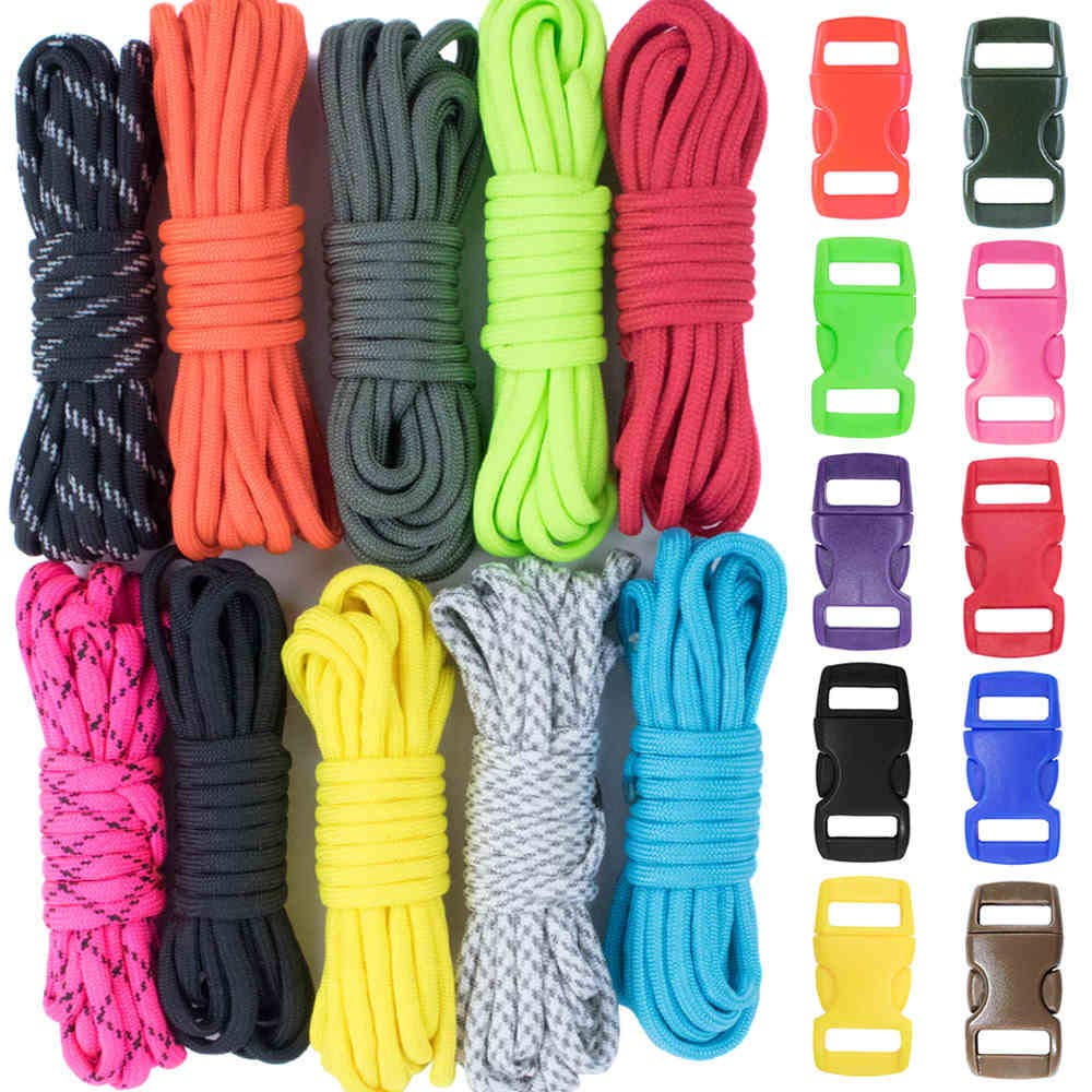 Survival Paracord Combo Crafting Kits - 10 Feet Hanks in 10 Assorted Colors with Pack of 10 Assorted Buckles