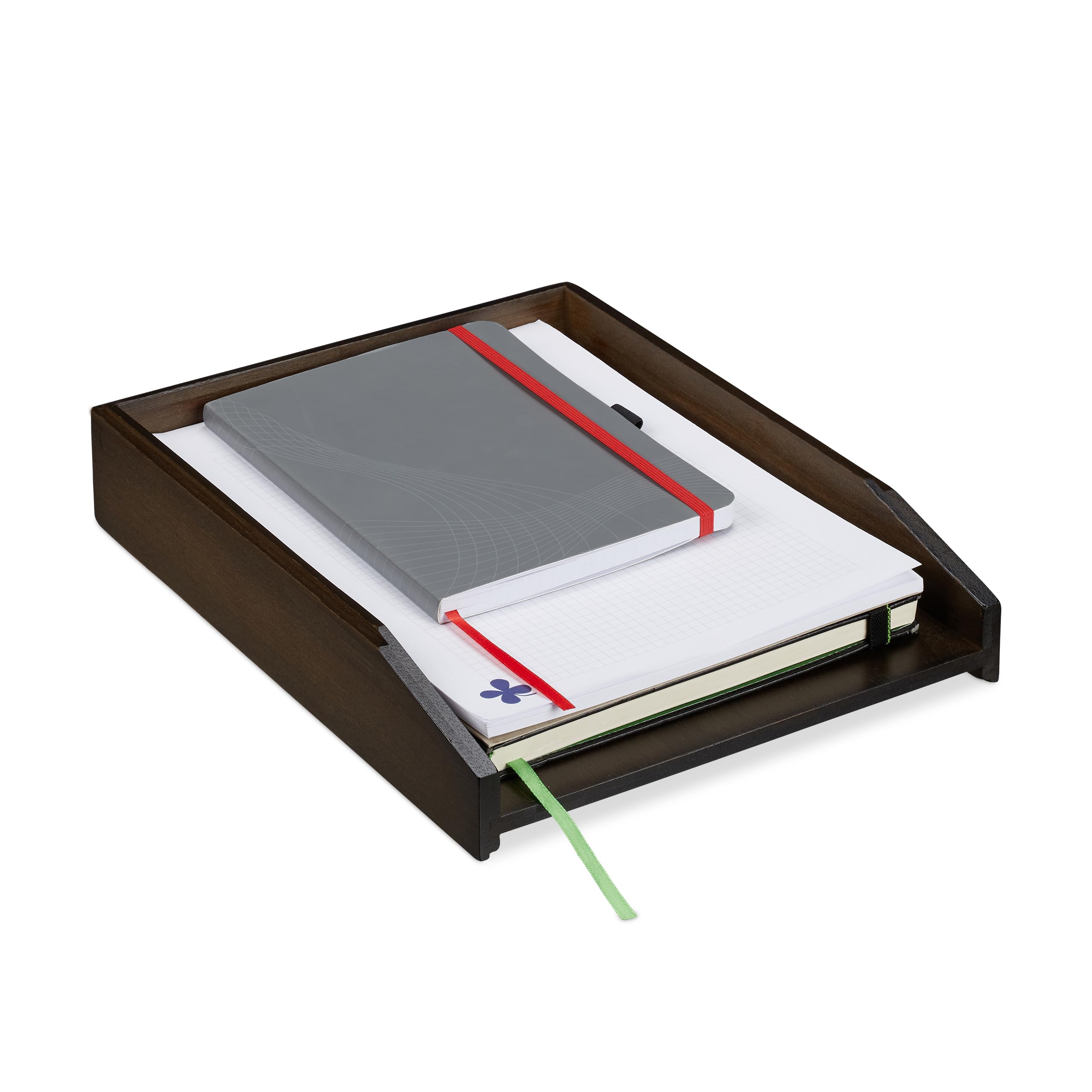 Relaxdays Stacking Letter Rack, DIN A4, Office Desk Organiser, Bamboo Stand, HWD: 6 x 25 x 33 cm, Brown