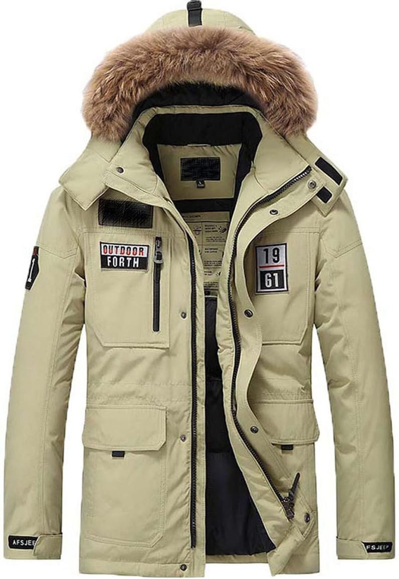 ROSEUNION Men's Winter Warm Down Coats Duck Down Long Coat Outwear Fur Collar Windproof Jacket