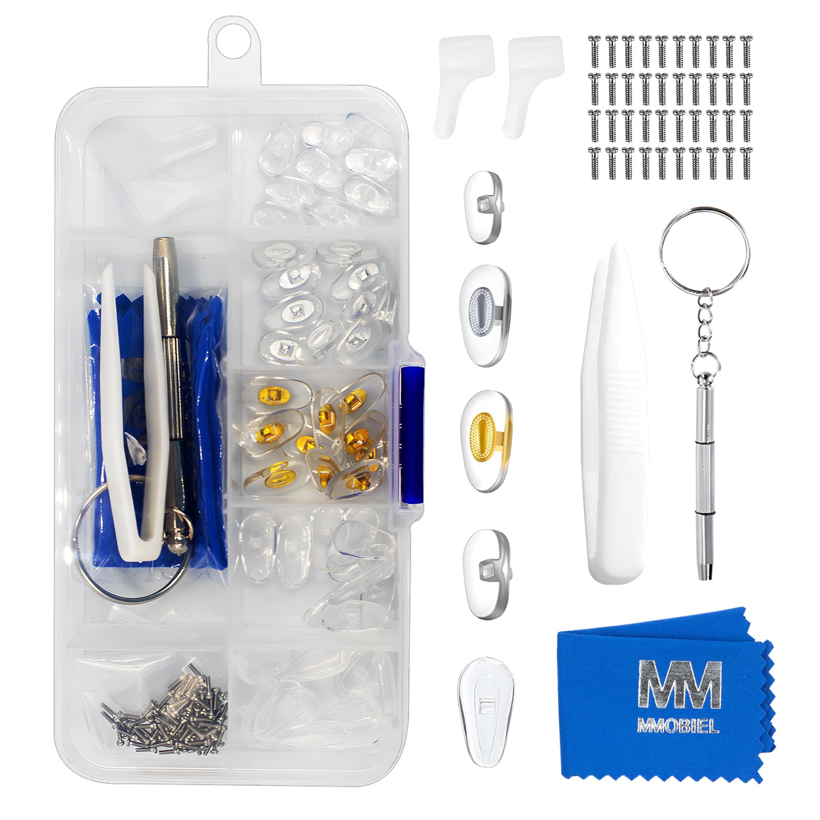 MMOBIEL Eyeglass Nose Pads [27 Pairs] – Soft Silicone Screw-in Nose Pads with Repair Tool Kit (Screws, Screwdriver, Tweezer, Cleaning Cloth) – Replacement for Eyeglasses & Sunglasses