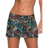 REKITA Women Swim Skirt Solid Color Waistband Skort Bikini Bottom
