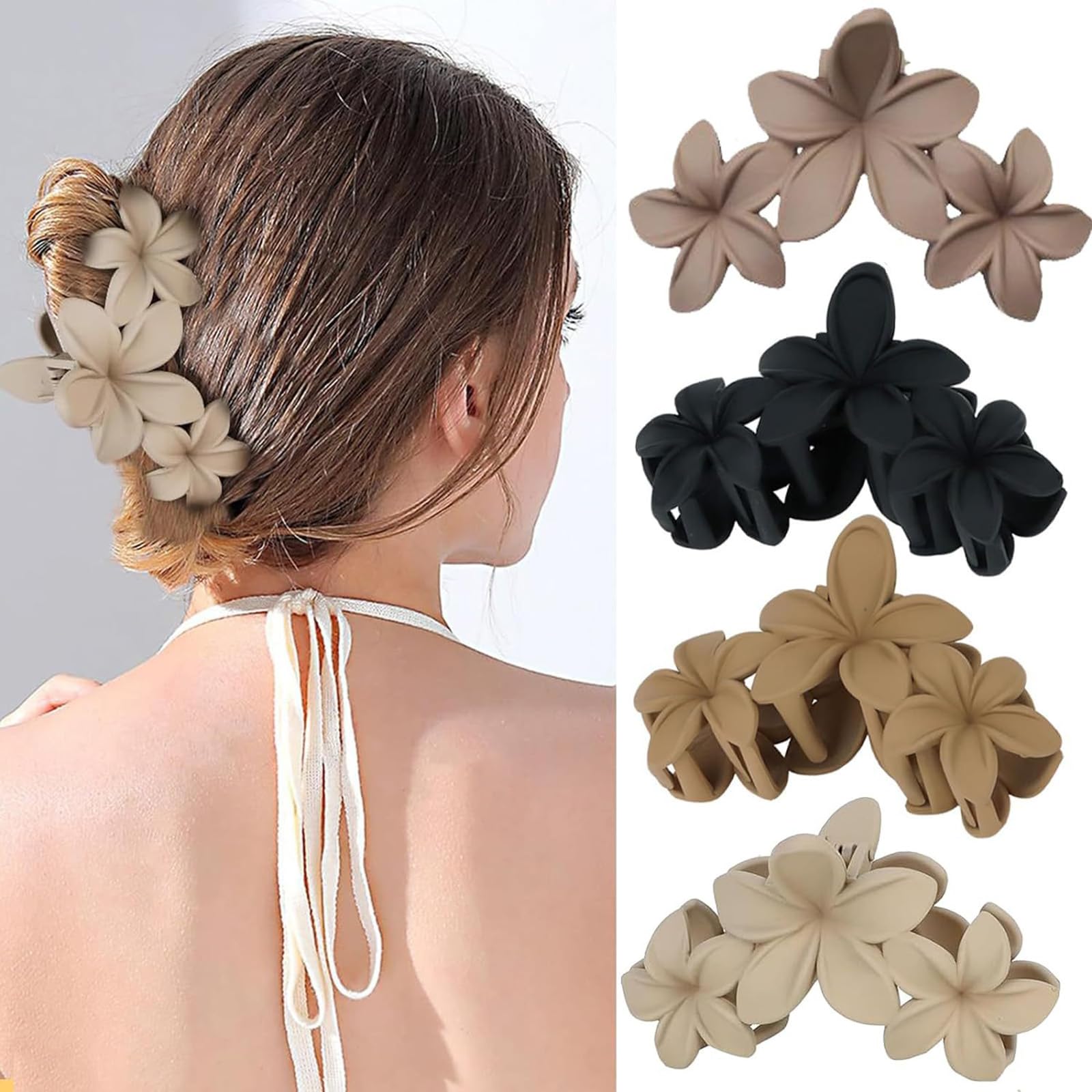 Large Flower Hair Claw Clips Nonslip Flower Claw Clips Strong Hold Hawaiian Claw Clip for Medium Thick Hair Women and Girls Hawaii Hair Accessorie (Hairclaw3Eggflower)