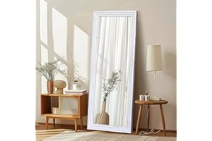 ABSWHLM Full Length Mirror 65"x24" Solid Wood Frame Floor Large Mirror for Living Room, Bedroom Hanging or Leaning Wall-Mounted, White