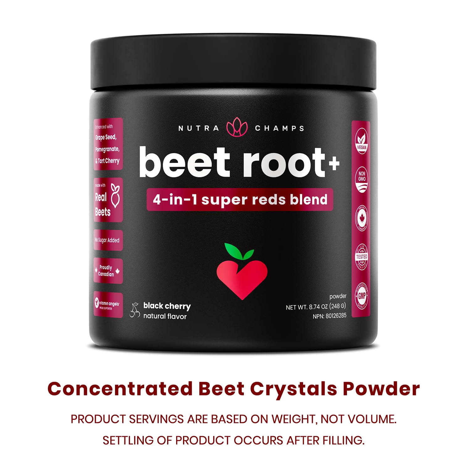 NutraChamps Beet Root Powder Circulation Supplement, Superfood Powder Nitric Oxide with Beetroot Juice, Super Reds & Grape Seed Extract, No Sugar Beet Supplement - 8.74 Oz