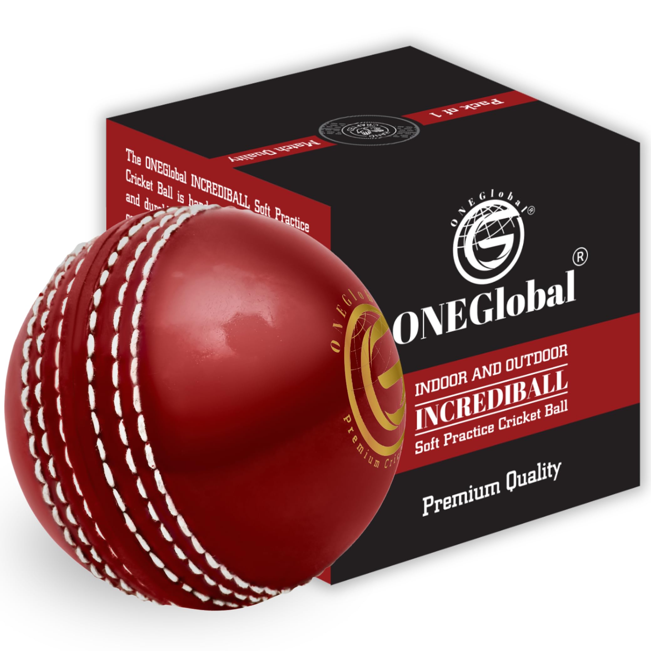 ONEGlobal Incrediball Soft Practice Cricket Ball | Outdoor & Indoor Rubber Cricket Ball With Core & Stitched Seam | For Practice, Honing Skills & Family Fun | Senior and Junior Sizes