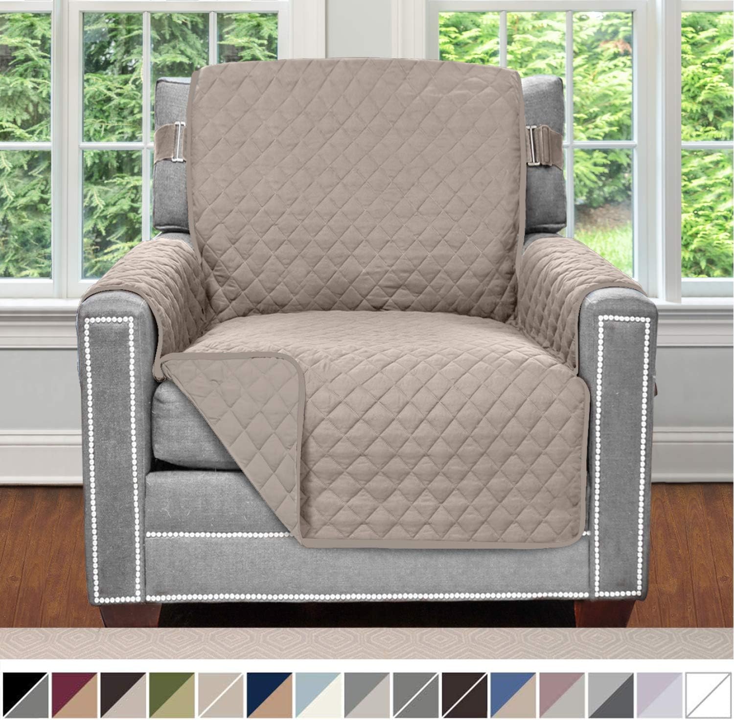 Sofa Shield Original Patent Pending Reversible Chair Protector for Seat Width up to 23 Inch, Furniture Slipcover, 2 Inch Strap, Chairs Slip Cover Throw for Pet Dogs, Cats, Armchair, Light Taupe: Home & Kitchen