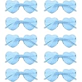 NACHLYNN 10 Pairs Heart Sunglasses Women Rimless Heart Shaped Sunglasses Candy Color Glasses for Costumes Cosplay (Light Blue)