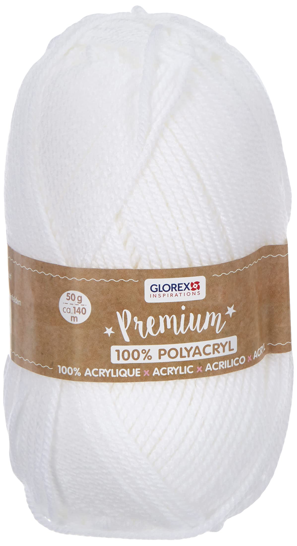 GLOREX Premium Wool Made of 100% Acrylic, Easy to Work with, Versatile, Warm, Soft, Non-Scratching, 50 g, Approx. 140 m, White