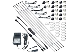 Litever Under Cabinet Light, 6 PCS 20 Inches Flexible LED Strips with Power Adapter, 24W,1800 Lumen, Daylight 5000K. Suitable for Kitchen Cabinets, Counters, Under Shelf, Closets (6-Strip-5000K)