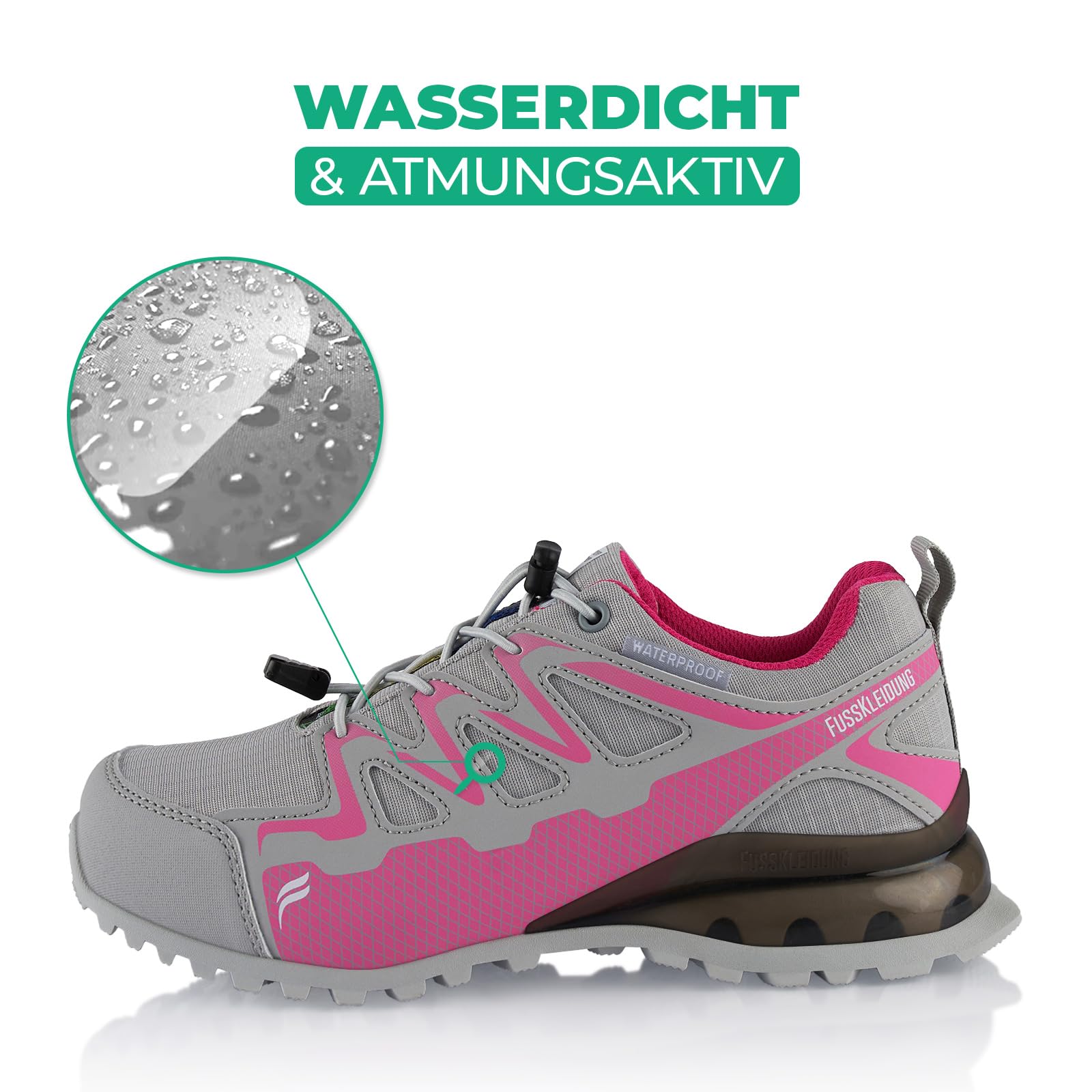 Fusskleidung® Damen Herren Wanderschuhe wasserdichte Trail Running Trekkingschuhe Grau Pink EU 36 2